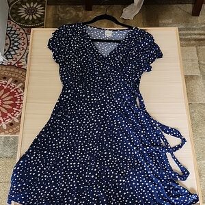 Kaileigh Navy Blue Polka Dot Midi Wrap Dress